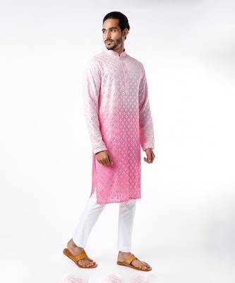 Pink Ombre Embroidered Kurta 1
