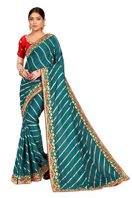 Multicolor embroidered silk blend saree with blouse 1