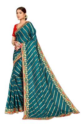 Multicolor embroidered silk blend saree with blouse 3
