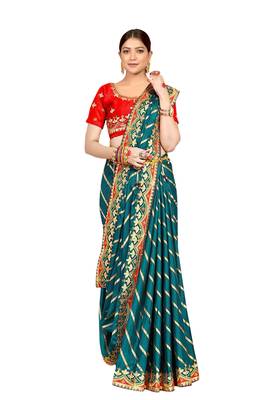 Multicolor embroidered silk blend saree with blouse 4