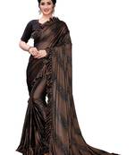 Brown Printed Lycra Saree With Blouse