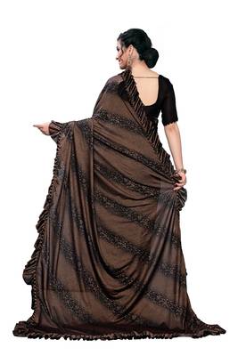 Brown Printed Lycra Saree With Blouse 2