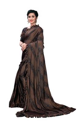 Brown Printed Lycra Saree With Blouse 3