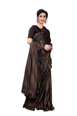Brown Printed Lycra Saree With Blouse 4