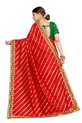 Red embroidered silk blend saree with blouse 2