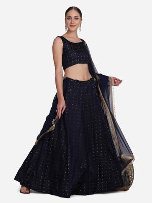 Blue Taffeta Silk Foil Print Lehenga Choli With Dupatta 1