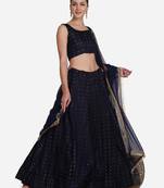 Blue Taffeta Silk Foil Print Lehenga Choli With Dupatta