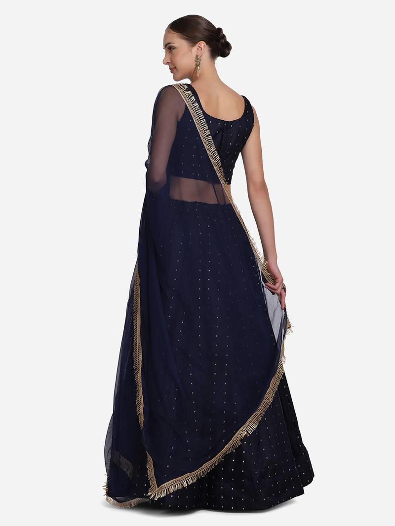 Blue Taffeta Silk Foil Print Lehenga Choli With Dupatta