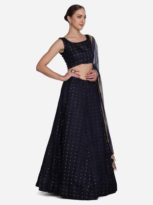 Blue Taffeta Silk Foil Print Lehenga Choli With Dupatta 3