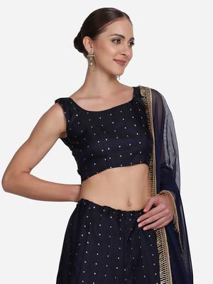 Blue Taffeta Silk Foil Print Lehenga Choli With Dupatta 4