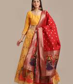 Yellow Jacquard Zari Woven Work Semi Stitched Lehenga Choli With Dupatta