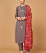 Light-burgundy embroidered silk blend salwar