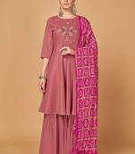 Pink embroidered silk blend salwar