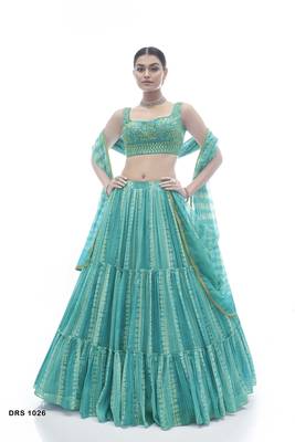 Sea Green Fancy Lehenga Choli With Dupatta Set 1
