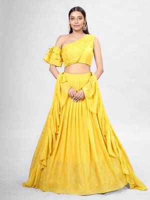 Yellow Color Party Wear Lehenga Choli With Dupatta Set 1