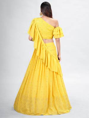 Yellow Color Party Wear Lehenga Choli With Dupatta Set 4