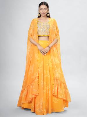 Yellow Color Jacket Base Lehenga Choli 1