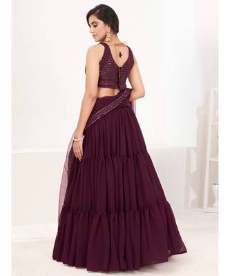 Purple Embroidered semi stitched Lehenga & unstitched blouse with dupatta 2