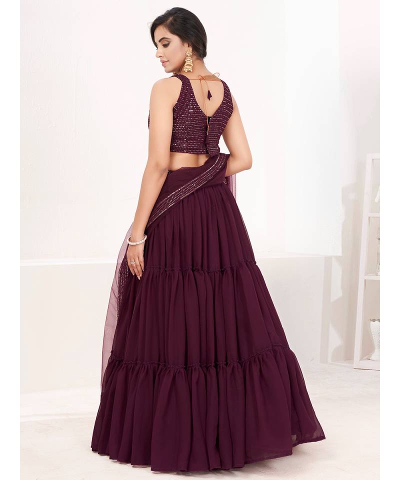 Purple Embroidered semi stitched Lehenga & unstitched blouse with dupatta