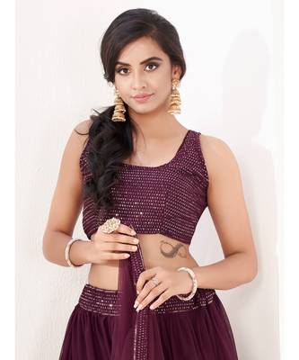 Purple Embroidered semi stitched Lehenga & unstitched blouse with dupatta 4
