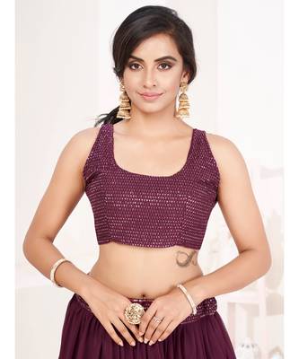 Purple Embroidered semi stitched Lehenga & unstitched blouse with dupatta 5