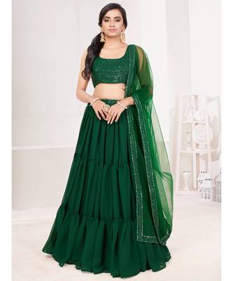 Green Embroidered semi stitched Lehenga & unstitched blouse with dupatta 1