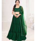 Green Embroidered semi stitched Lehenga & unstitched blouse with dupatta