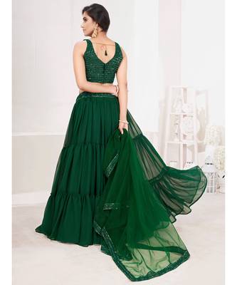 Green Embroidered semi stitched Lehenga & unstitched blouse with dupatta 2