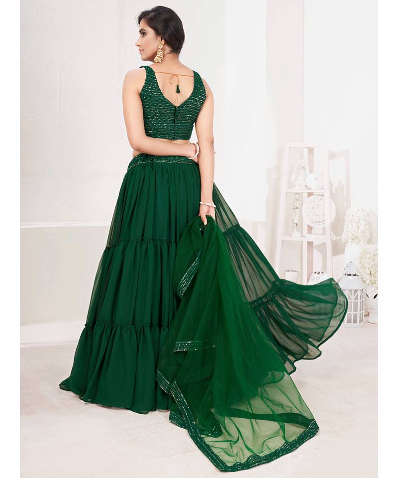 Green Embroidered semi stitched Lehenga & unstitched blouse with dupatta