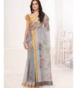 Steal Grey Floral Digital Printed Cotton Silk Saree