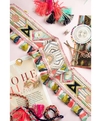Payal Singhal Off White Colour Dupion Silk Souk Embroidered Tie- Up Belt with Colourful Tassels 1