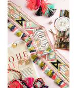 Payal Singhal Off White Colour Dupion Silk Souk Embroidered Tie- Up Belt with Colourful Tassels