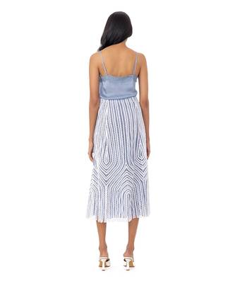 Blue A-Line Midi Skirt with Lace Trims 4