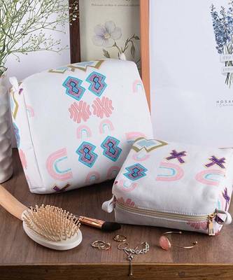 Payal Singhal White Ikat Star Print Canvas Medium Size Vanity Kit 1