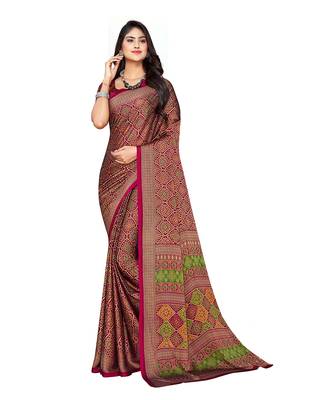 Pink printed chiffon saree with blouse 1