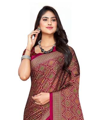 Pink printed chiffon saree with blouse 2