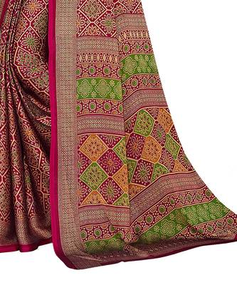Pink printed chiffon saree with blouse 3