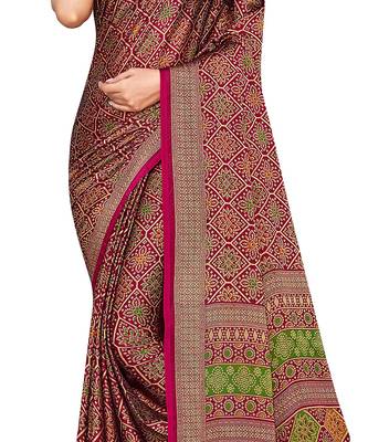 Pink printed chiffon saree with blouse 4