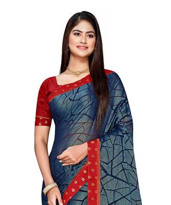 Blue printed chiffon saree with blouse 2