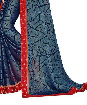Blue printed chiffon saree with blouse 3