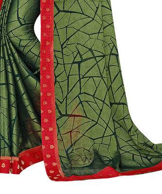Olive printed chiffon saree with blouse 3