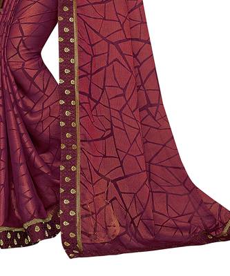 Wine printed chiffon saree with blouse 3