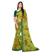 Lime printed chiffon saree with blouse