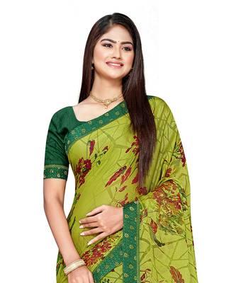 Lime printed chiffon saree with blouse 2