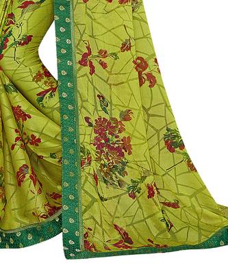 Lime printed chiffon saree with blouse 3