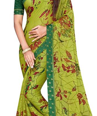 Lime printed chiffon saree with blouse 4