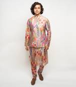 Multicolor printed dupion silk kurta-pajama