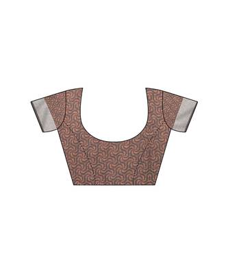 Brown printed linen saree with blouse 5