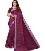 Purple printed linen saree with blouse