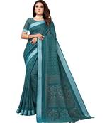 Green printed linen saree with blouse